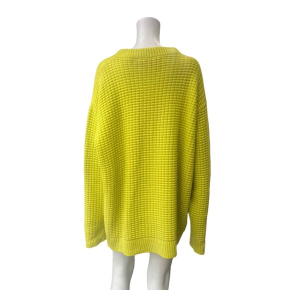 $1695 NWT The Elder Statemans Yellow Smiley Face Waffle Knit Crew Neck Sweater L - Picture 6 of 11